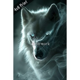 Siberian Husky as a friendly ghost with glowing eyes a 4x6 Print