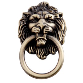 Mgoodoo 5pcs Drawer Lion Head Pull, Single Hole Cabinet Handle Classic Vintage Style Zinc Alloy Handle Antique Bronze Kitchen Hardware