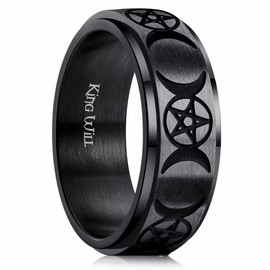 King Will 8mm Black Moon & Star Spinner Ring Stainless Steel Fidget Ring Anxiety Ring For Men 7