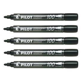 Pilot SCA-100 Permanent Markers Bullet Tip 1 mm Pack of 5 Blackaa