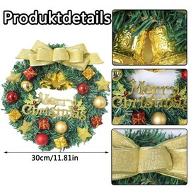 30 cm Christmas Decoration Wreath Door, Door Wreath, Front Door, Outdoor Christmas, Christmas Wreath, Fir Garland Christmas, Christmas Decoration Wreath, Artificial Wreath Christmas (D)