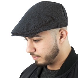 TOSKATOK Men's Checked Wool Blend Tweed Cap Flat, Slate Herringbone