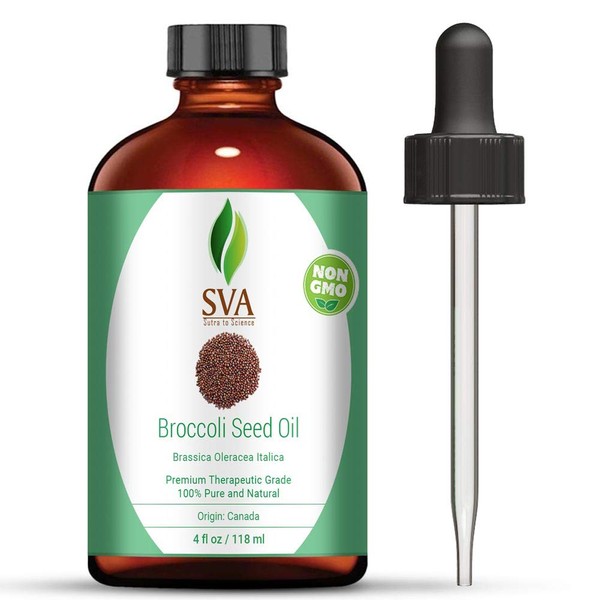 SVA ORGANICS Broccoli Seed Oil 4 Oz 100% Pure & Natural, Authentic & Premium Therapeutic Grade Oil for Skin Care, Hair Care, Aromatherapy & Masssage