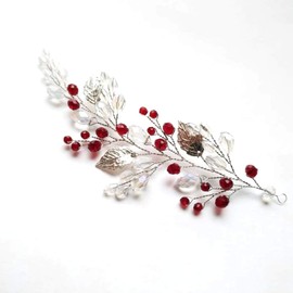 Aimimier Bridal Red Crystal Hair Vine with Leaf Ruby Headband Wedding Hair Piece Prom Party Festival Hair Accessories for Women and Girls