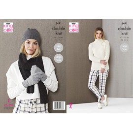 King Cole Ladies Double Knitting Pattern Womens Sweater Hat Scarf & Gloves (5491)