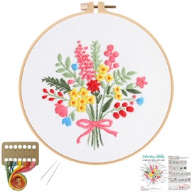 Louise Maelys Flowers Embroidery Kits for Beginners,Cross Stitch kit for Adults,Floral Bouquet Needlepoint for Starters,Including Hoop,Instruction and Threads