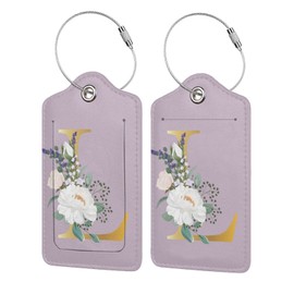 2 PCS Flower Lette L Luggage Tag for Suitcases Leather Travel Cruise Luggage Tags with Stainless Steel Loop Privacy Cover Id Label Suitcase Tags Pink