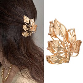 Gold Leaves Hair Claw Clip - Metal Maple Leaf Clips for Women With Thick or Thin Hair - Glossy Barrettes With Strong Hold - Fall Hair Accessories 1Pcs