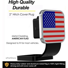 eVerHITCH - Inserto universal de enchufe de tubo de enganche de remolque con bandera americana, se adapta a receptores de 2 pulgadas (rojo, azul y cromo)