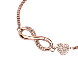 LuckyLy Pulseras Mujer con Dijes de Corazón e Infinito, Brazalete de Acero Inoxidable con Baño Oro Rosa 18k y Zirconia Cúbica – Regalos para Mujer Navidad y Regalos para Novia San Valentín, Angie Rosa