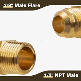JUWO 3/8" Flare x 1/2" NPT Male Brass Tube Fitting for Propane, LP and Natural Gas, Fuel, Half-Union (1-Pack)