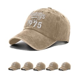 Joligiao 100% Cotton Baseball Cap for Unisex Vintage Summer Lightweight Cap Adjustable Sun Hat 1945/1955/1965/1975/1985/1995 Birthday Gifts for Men/Women(Khaki-50th)