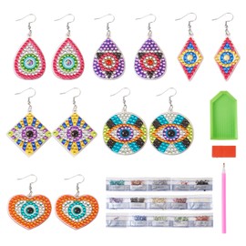 Bestewelry 12pcs Evil Eye Diamond Painting Earring Making Kits Diamond Art Painting Dangle Drop Earrings for DIY Crafts Jewellery Making