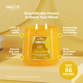 Candle-Lite Vibes Vanilla Coconut Mood-Enhancing Scented Candles, 15 oz Jar, Aromatherapy, Proudly Poured in The USA, 2-Wick, 86 Hours Burn Time, Perfect Relaxation Gift