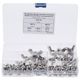 Fudeshe 110PCS Wing Nuts,304 Stainless Steel Butterfly Wing Nuts,Wing Nuts Assortment Kit,M3 M4 M5 M6 M8 M10 6 Sizes Fasteners Hardware Assortment Kit