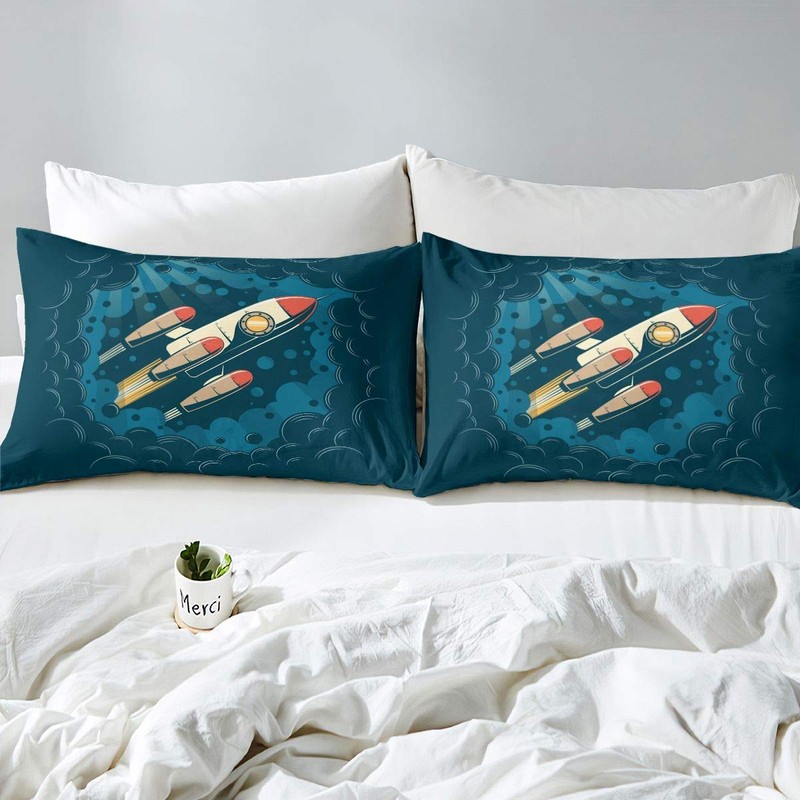 Space Rocket Bedding Set Outer Space Adventure Duvet Cover For