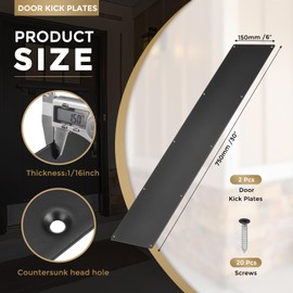 uxcell 2pcs Door Kick Plate, 6 x 30 Inches Aluminum Kick Plate Door Plate, 1.5mm (1/16 Inch) Thickness, for Exterior Front Door or Back Door, Black