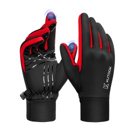 KUTOOK Waterproof Gloves Thermal Cycling Sports Football Men Winter Glove Heated Running Hiking Skiing Rock Climbing Warm Windproof Montane Adult Thermal Windstopper Riding Touch Screen Red 2XL