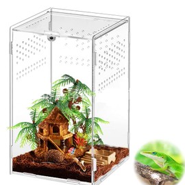 AMZTEMU Mini Reptile Terrariums Tank, Tarantula Enclosure, Chameleon cage, Amphibians Habitat Cages for Small Reptiles, Geckos, Snakes, Lizards, Turtles, Serpents -Acrylic(4.7 * 4.7 * 8 inchs)