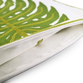 Hodeco Green Leaf Embroidery Throw Pillow Covers 18x18 Inches Decorative Floor Pillow Cover for Couch 100% Cotton Cushion Cover Pillowcase Tropical Green Monstera Leaves Embroidered 45x45cm, 1 Piece
