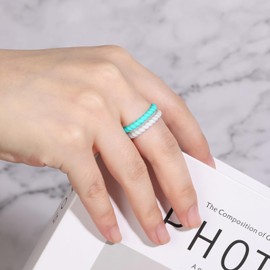 Lxskeek Silicone Wedding Ring for Women,Thin and Stackble Braided Rubber Wedding Bands,No-Toxic,Skin Safe,1/4/5/6/7/8 Variety Multipack