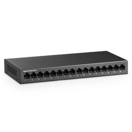 MokerLink 16 Port Gigabit Ethernet Switch, Fanless Metal Rack Mount Unmanaged Plug and Play Network Switch