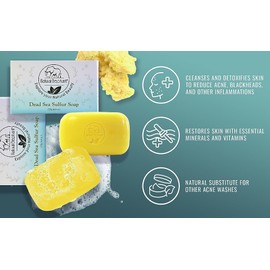 Natural Elephant Dead Sea Sulfur Soap 4.4 oz with Dead Sea Salt, Aloe Vera, Sulphur Face and Body Cleanser Bar for All Skin Types (4 Pack (17.6 oz Total))