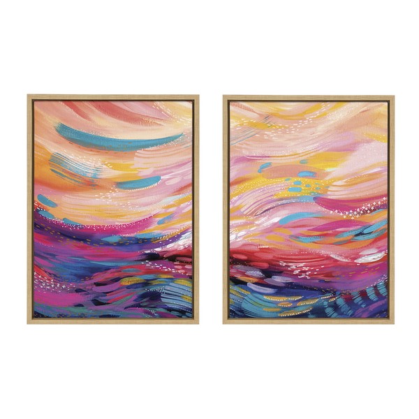 Kate and Laurel Sylvie Brush Strokes 90 Framed Canvas Wall Art by Jessi Raulet of Ettavee, Set of 2, 18x24 Natural, Decorative Multicolored Abstract Print for Wall
