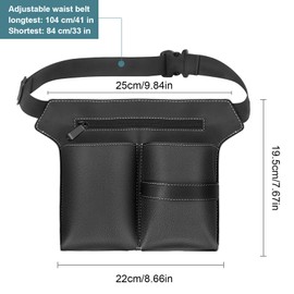 Ksvaye Hairdresser Bag PU Leather Hairdressing Bag Belt Tool Bag Portable Large Belt Bag Tool Barber Scissors Bag with Belt for Scissors Combs Hairdressing Tools (Black)