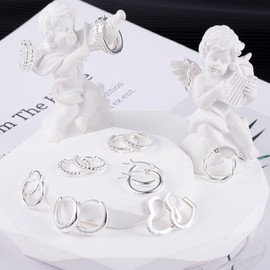 Gold Hoop Earrings Set, 9 Pairs of 14 Carat Real Gold-Plated Hoop Earrings, Gold, Small, for Women, Hypoallergenic, Cartilage Huggie Hoop Earrings with AAA+ Zirconia, Twist Heart Piercing Gold