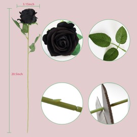10PCS Artificial Roses Flowers Realistic Roses Bouquet Long Stem Fake Silk Roses for DIY Wedding Bouquet Table Centerpiece Home Decor (Black)