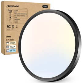 1PACK LED Flush Mount Ceiling Light - 3CCT Selectable 3000K-4000K-6500K & 100W Equivalent Modern Kitchen Recessed Ceiling Lamp 24W 3200Lm 12 Inch for Bathroom Closet Laundry Bedroom Hallway