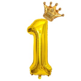 grnsce 40 Inch Gold Number 1 Crown Balloons Set, 1st Birthday Balloons, Wedding Anniversary Decoration, 1 Count, Unisex Children