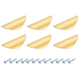 sourcing map 6 Pack Half Moon Cabinet Pull, 1.26" Hole Center Drawer Pulls Zinc Alloy Brushed Cabinet Pull Handles for Kitchen Cupboard Dresser Cabinet Hardware, Gold