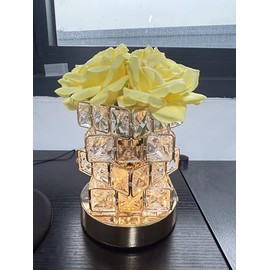 GERMAXXIS Rose Flower Lamp with 3-Color LED Touch Dimmer, Well-Designed Elegant Acrylic Rose Lamp Paired with a Crystal Base,Bedside lamp and Ideal Gift for Her,Mom,Wife,Girlfriend,Grandma (Yellow)