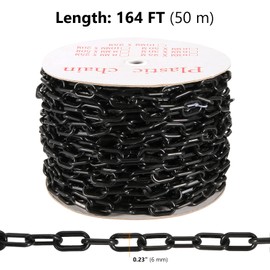 SEUNMUK 164 Feet Black Plastic Chain, Weatherproof Plastic Chain Safety Barrier Security Chain for Link Fence, Safety Barrier, Barricade, Crowd Control, Queue Line, Decoration, 1.4-inch Diameter Link