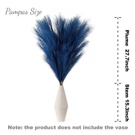 AlpsuIay 6 Stem Blue Pampas Grass Tall 43",Large Faux Pampas Grass Artificial Feathers Bulk for Boho Home Wedding Decor,Decorations for Living Room