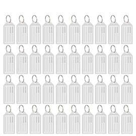 Hotgod 100 Pcs White Plastic Key Tags with Split Ring Label Window Id Luggage Tag Key Ring Keychain