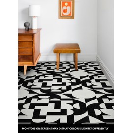 FloorPops x Very Gay Paint Gia Metric Black and White Peel and Stick Floor Tiles, Geometric Vinyl Floor Tiles, Water Resistant, 12 in x 12 in, Pack of 10