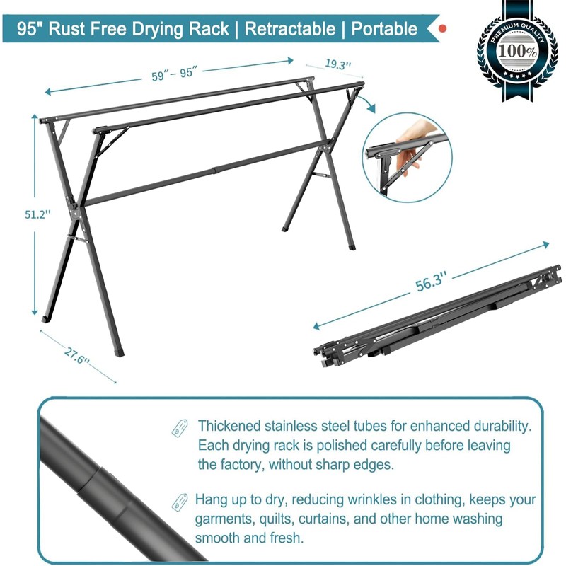 JAUREE 95 Inches Clothes Drying Rack, Drying Rack Clothing Folding