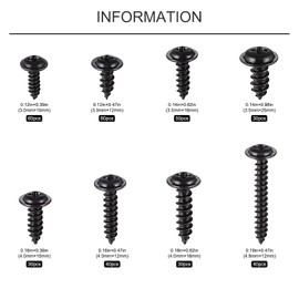 Carbon Steel Screws Self Tapping Screws Assortment 340 Pieces Self Tapping Screws Flat Head Cross Head 8 Different Sizes with Assortment Box Self-Tapping