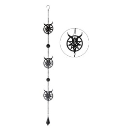 Ebros Gift Black Coated Steel Metal Sigil of Baphomet Pentagram Star Sabbatic Goat Wall Hanging Wind Chime with Beads 40" L Home and Patio Decor Occultic Lilith Mobile Noisemaker