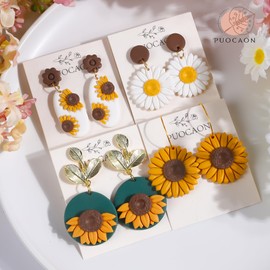 Puocaon Sunflower Clay Cutters Set - 7 Pcs Flower Clay Cutters for Jewelry Making, 3D Print Clay Earring Cutters, Floral Dangle Clay Cutters for Polymer Clay Jewelry, Retro Flower Cutters Shape