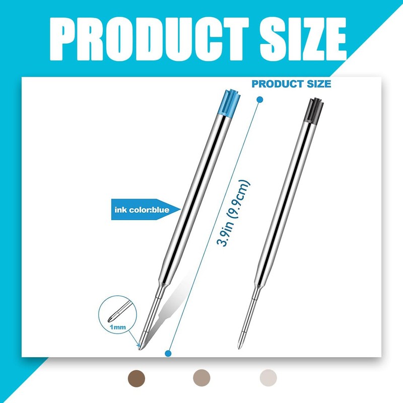 Pack of 20 Writing Instruments Ballpoint Pen Refills Blue Black