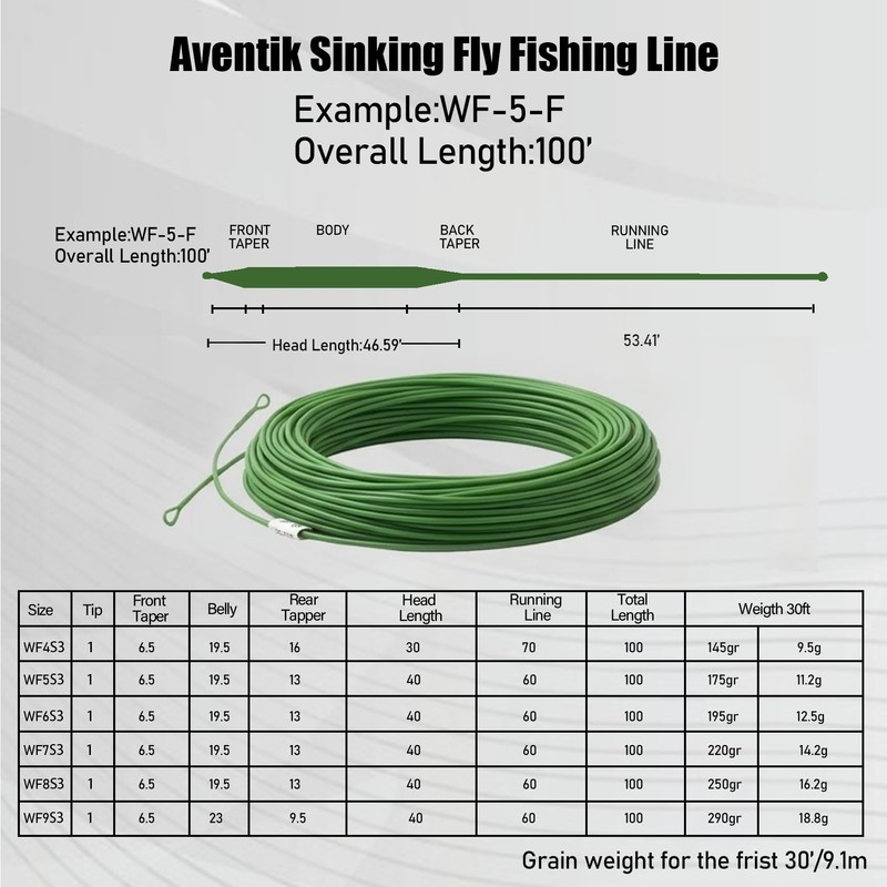 Aventik Sinking Fly Fishing Line Weight Forward 3IPS & 5IPS