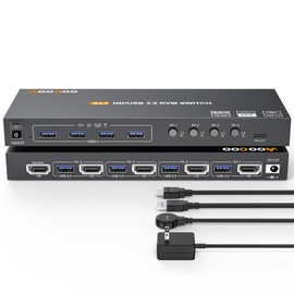 KVM Switch HDMI 4K@60Hz,KVM Switches with Simulation EDID for 4 Computers Share 1 Monitor and 4 USB3.0 Devices,Wired Remote and USB Cables,Power Adapter Included