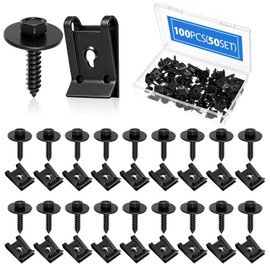 Otoolling 100 Pcs M4.2 U-Nut Clips & Hex Head Screws Kit 50 Fender Bolts 50 U-Nut Clips for Automotive Body Parts, Engine Undertray, Fender Liner, Bumper, Engine Cover