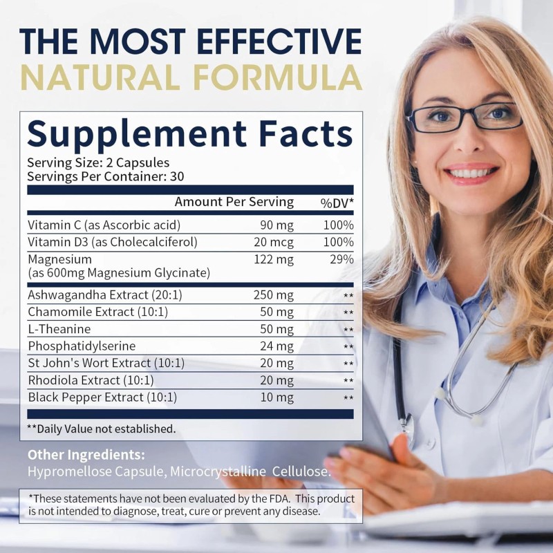 Alliwise Cortisol Supplement Ashwagandha L-theanine Relieve Stress w/Magnesium, Rhodiola