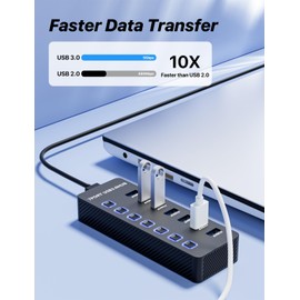 ZIUMIER USB Hub, 7 Ports USB 3.0 Hub Splitter with Individual ON/Off Switches, USB Extension for Laptop, PC, Mouse, Keyboard, Hard Drive and More Devices