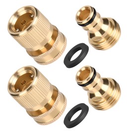Easecos Garden Hose Thread Connect Fittings Coupler - 3/4 Inch Full Brass Water Hose Quick Connect GHT Thread Adaptor, Male & Female Quick Release Disconnect & for Garden Yard Park Watering